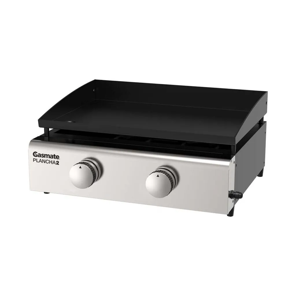 the Gasmate Plancha 2 Burner Portable Tabletop BBQ