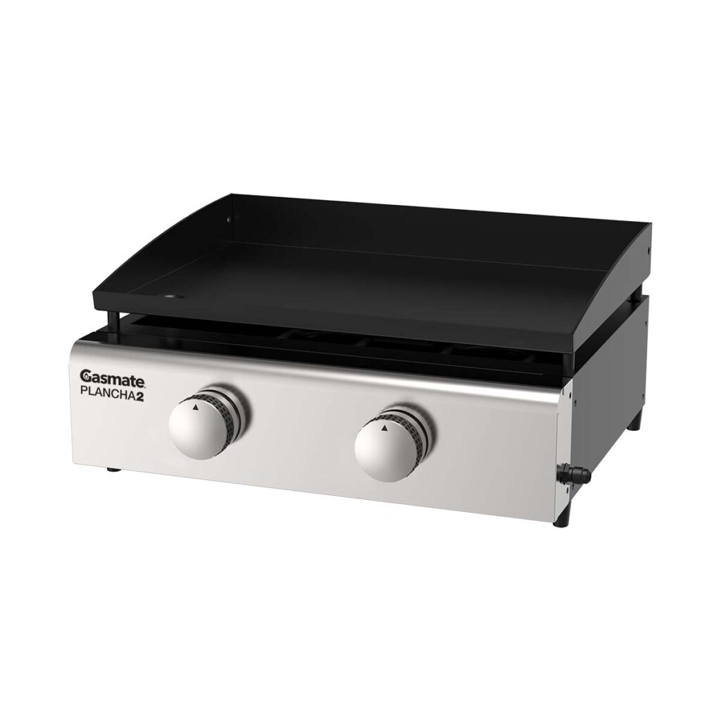 the Gasmate Plancha 2 Burner Portable Tabletop BBQ
