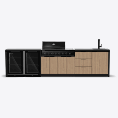 gasmate cabinex nova double fridge single drawer single sink 5 prime oak with black